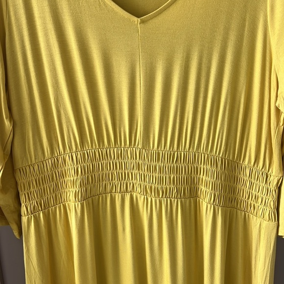 Jason Wu 1X Mustard Yellow Smock Stretch Jersey Knit Midi Maxi Dress 3/4 Sleeve - Picture 4 of 10